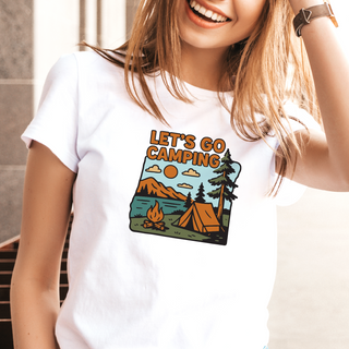Let's Go Camping Ladies T Shirt WHT - Things Engraved