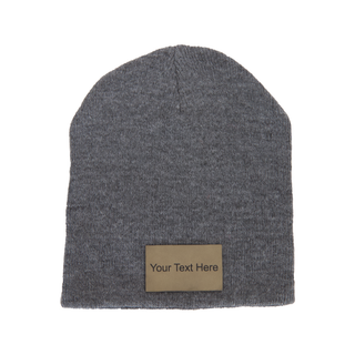 Winter Toque in Grey with a Customizable Leather Patch - Things Engraved