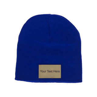 Winter Toque in Royal Blue with a Leather Patch - Things Engraved