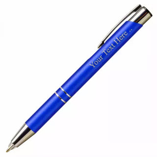 Blue Laser Engraved Metal Stylized Pen - Things Engraved