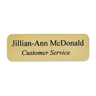 Customizable Large Gold/Black Plastic Name Tag With Pin Back 3" X 1" - Things Engraved