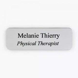 Large Silver/Black Plastic Name Tag With Magnet Back 3" X 1" - Things Engraved