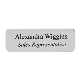 Large Silver/Black Plastic Name Tag With Pin Back - Things Engraved
