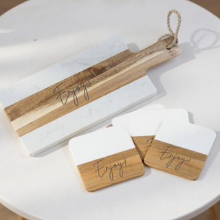 Marble Serving Board and 4 Coasters Set - "Enjoy!" - Things Engraved