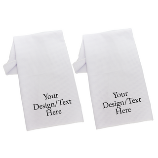 Two white custom design towels - P2D0442