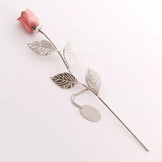 Silver Plated Pink Engraved Rose - Things Engraved