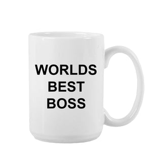Inspired by the Office, a white mug with the text Worlds Best Boss on it.