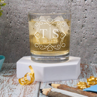 Couple Monogram With Date Custom Engraved Whiskey Glass - Things Engraved
