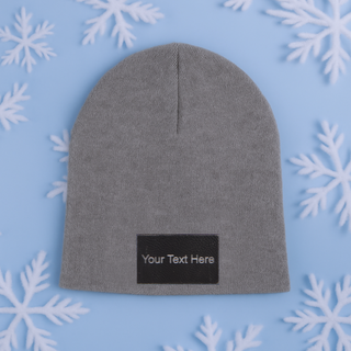 Winter Toque in Grey with a Customizable Leather Patch - Things Engraved