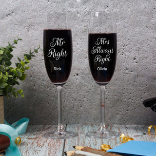 Mr Right and Mrs ALWAYS Right Personalized Champagne Glass - Things Engraved