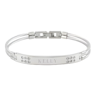 Bangle Bracelet Silver With Crystal - Things Engraved