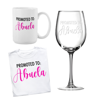 Promoted to Grandma Shirt, Wine Glass, and Mug Bundle - Things Engraved