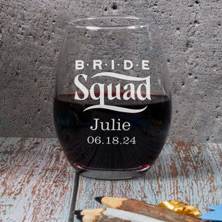 The Bride Squad Stemless Wine Glass 15 oz - Things Engraved
