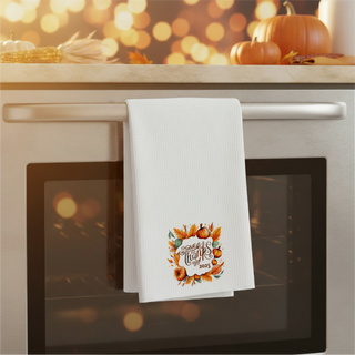 Thanksgiving towel with pumpkins and fall decor