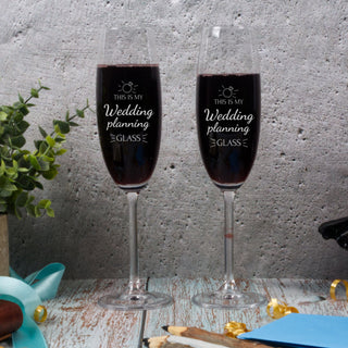 Wedding Planning Champagne Glass Set of Two - Things Engraved