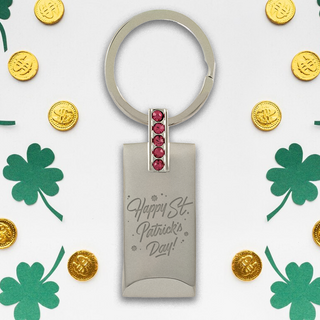 St. Patrick's Day Silver Keychain with Pink Crystals