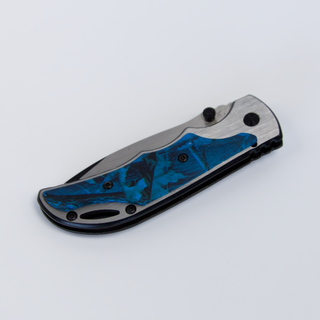 Custom Engraved Pocket Knife Camo Handle Blue & Green Things Engraved