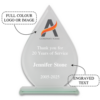 Logo Printed Teardrop Glass Award - Small Things Engraved