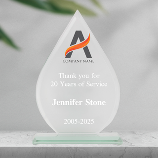 Logo Printed Teardrop Glass Award - Small Things Engraved