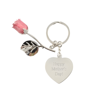 Metal Rose Keychain with Engravable Heart Charm