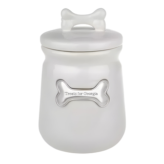 Ceramic Treat Jar With Engravable Bone Shaped Plate