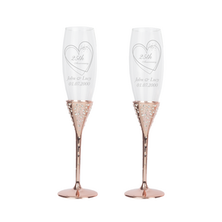 Happy 25th Anniversary Rose Gold Champagne Flute Set