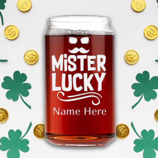 Mister Lucky Beer Can Glass St Patrick Day