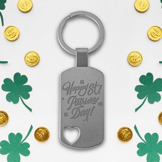 Happy St. Patrick's Day Dog Tag Keychain with cutout Heart