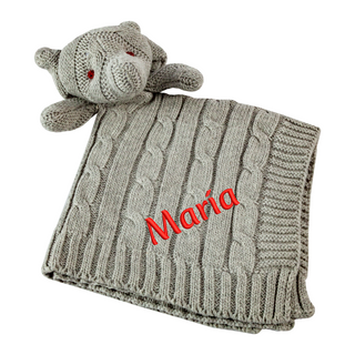 Personalized Knit Security Blanket - Grey Elephant | Embroidered Message