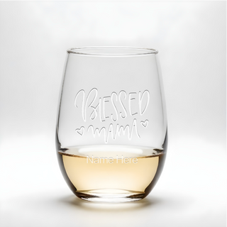 Blessed Mama Engraved Stemless Wine Glass