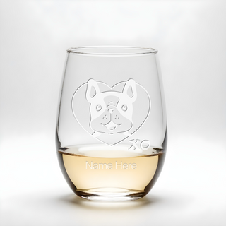 Dog in Heart Stemless Wine Glass