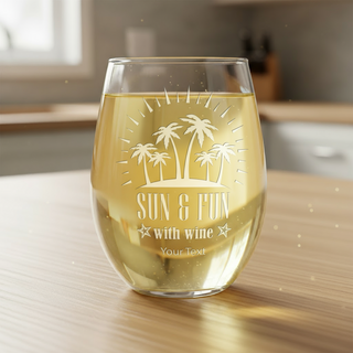 Sun & Fun with Wine Stemless Wine Glass Things Engraved