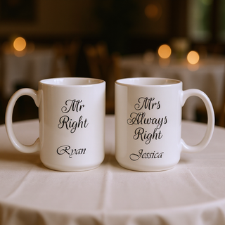 Ensemble de tasses en céramique Mr. Right et Mrs. Always Right