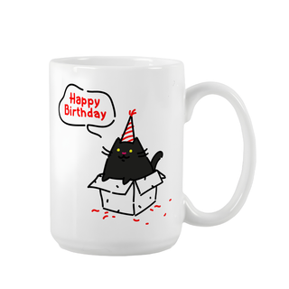 Cat in a Box Happy Birthday Mug 15 oz