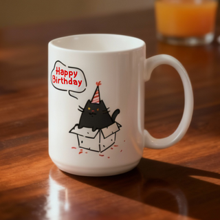 Cat in a Box Happy Birthday Mug 15 oz Things Engraved