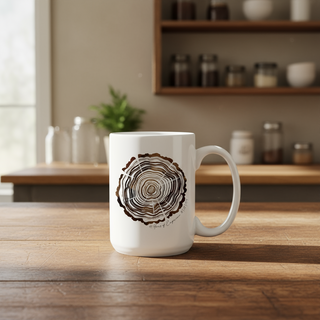 Personalized Wood Ring Birthday Mug | Custom 15oz Photo Mug | Upload Image, Design, or Message