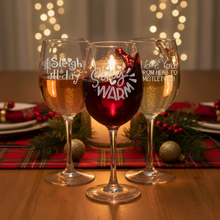 Personalized Christmas Wine Glass Set – Custom Engraved, 12 oz, Set of 3 Things Engraved
