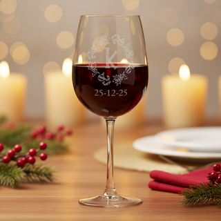 Personalized Christmas Monogram Red Wine Glass | Custom Engraved 15oz Holiday Gift