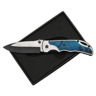 Custom Engraved Pocket Knife Blue Camo Handle