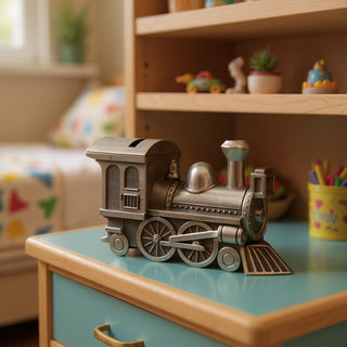 Pewter Train Bank with Custom Engraving