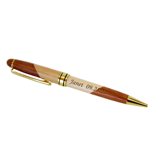 Two-Tone Walnut & Maple Engraved Pen Set - Ballpoint Pen in Personalized Wooden Box