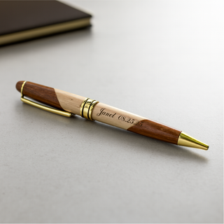Two-Tone Walnut & Maple Engraved Pen Set - Ballpoint Pen in Personalized Wooden Box