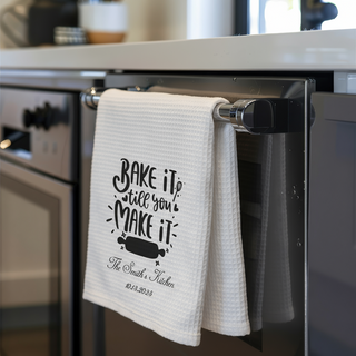 Personalized Waffle Weave Dish Towel – Custom Printed Kitchen Tea Towel Gift