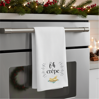 Personalized “Oh Crépe” Dish Towel | Custom Printed Waffle Weave Kitchen Towel | Funny Kitchen Gift