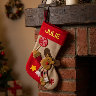Personalized Embroidered Reindeer Plush Christmas Stocking | Signature Collection