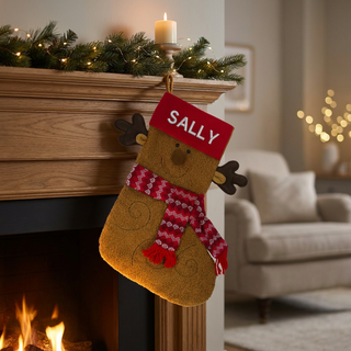 Personalized Reindeer Plush Christmas Stocking – Custom Embroidered Name Things Engraved