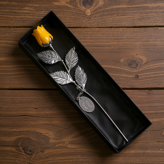 Yellow Metal Rose with Engravable Tag