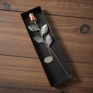 Two Tone Metal Rose With Engravable Tag
