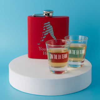 Hockey Red Flask and Shots with Custom Engraving