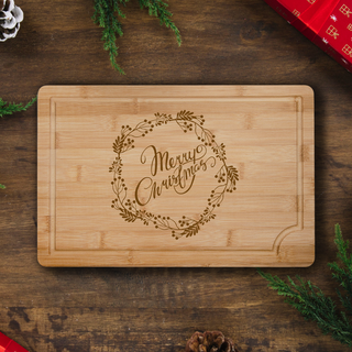 Personalized Merry Christmas Bamboo Cutting Board – Small | Custom Engraved Holiday Serving Board Things Engraved